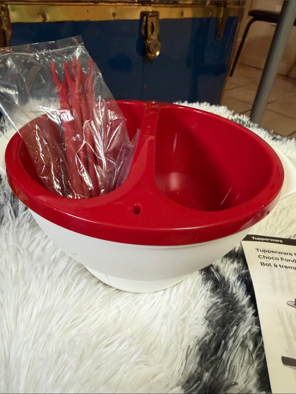 # 60.Tupperware Red and White Divided Serving Bowl